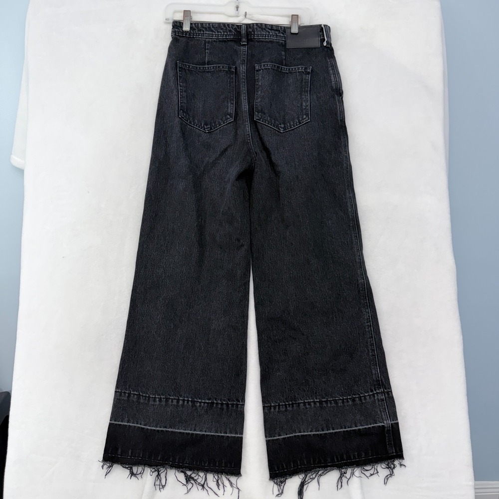 Moussy Vintage Jeans Womens 27x27 Black Relaxed Baggy Wide Leg Fray Cowhide - Picture 9 of 10